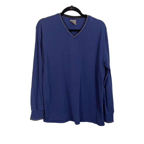 Lacoste Men's Blue V-Necked Pullover Long Sleeves Sleepwear Lounging Shirt Large - Picture 1 of 8